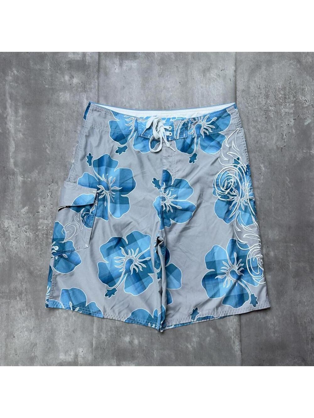 Y2K Kirra Surf Grunge Floral Embroidered Baggy Board Shorts